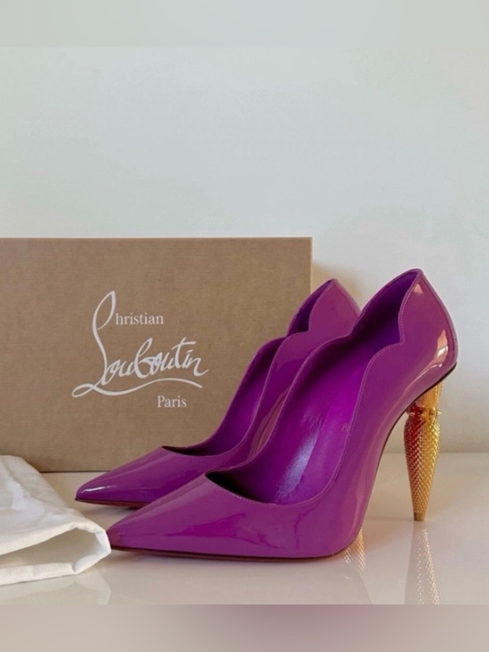 Christian Louboutin Fuchsia Patent Scalloped-Edge Pointed Pumps